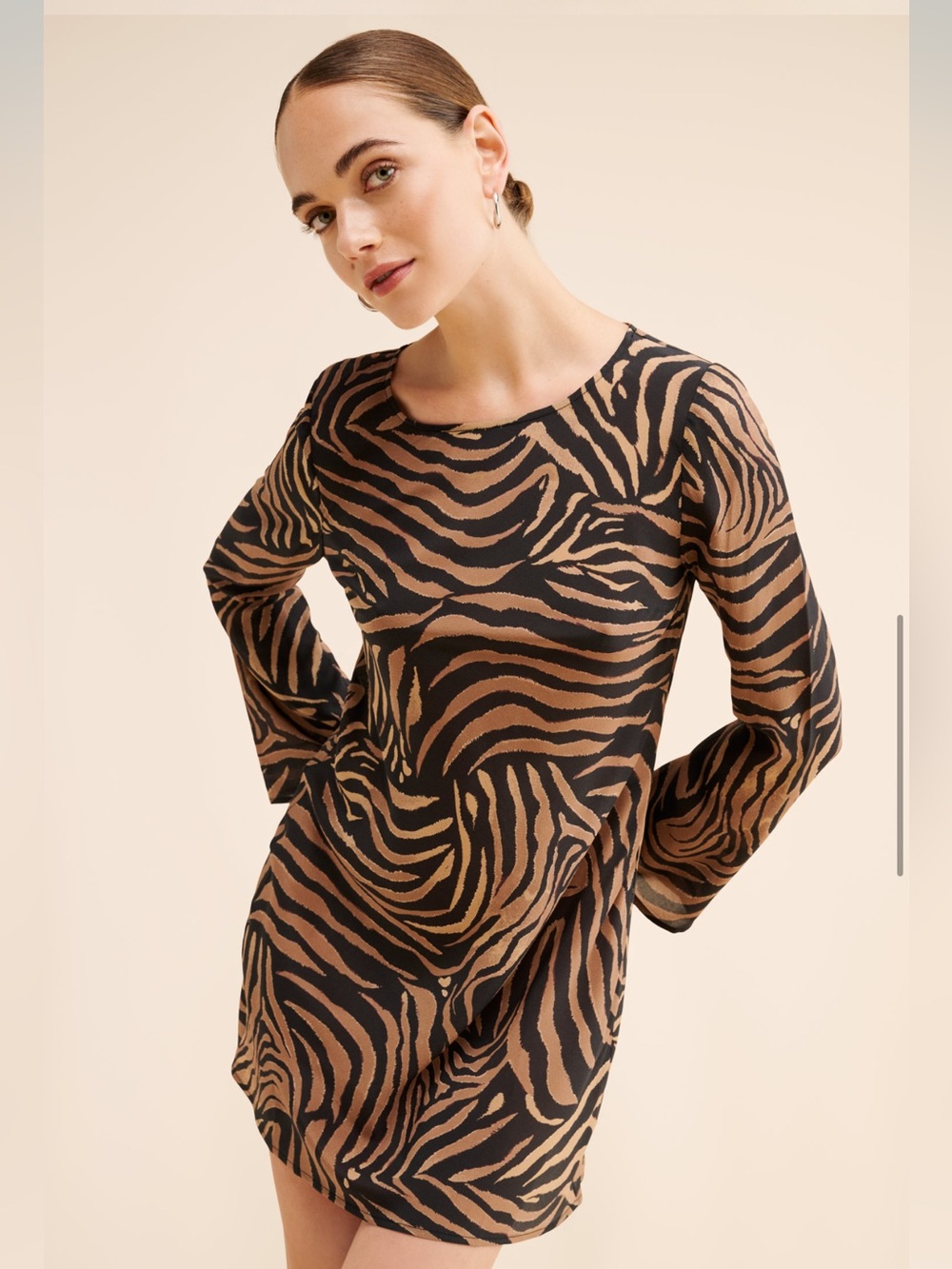 Rixo Ridley Tiger Patchwork Silk Crepe Mini Dress Size XL